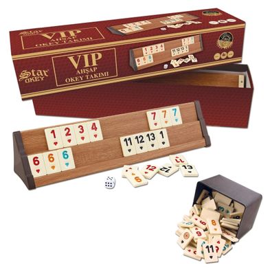 Star Premium VIP Okey Holz Wooden Rummy Set mit Melamin Steine