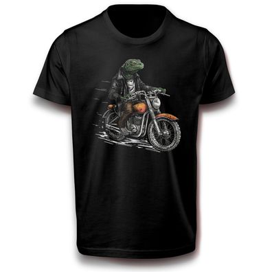 Repti Eidechse Biker Cool mit Motorrad Fantasie Fun T-Shirt 122 - 3XL Baumwolle
