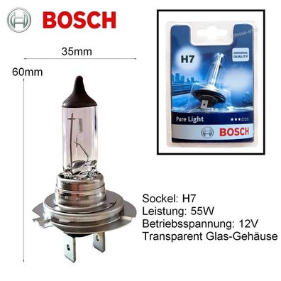 1x BOSCH H7 12V 55W Scheinwerfer Fernlicht Abblendlicht Glüh-lampen Birnen PX26d