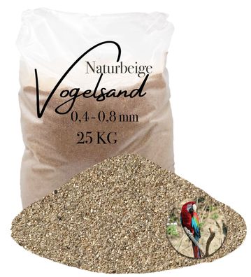 25 kg Vogelsand beige 0,4-0,8mm Bodengrund für Vogelkäfig ohne Zusätze hocherhitzt