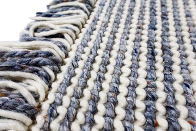 Teppich Noa Handwebteppich 160x230 cm 100% Wolle Rug Handgewebt creme grau