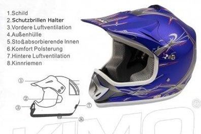 KIMO Kinder Motorrad Crosshelm Sport Blue-Matt helm kinder