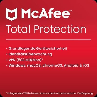 McAfee Total Protection (verschiedene Varianten) ESD Lizenz Code Key per E-Mail