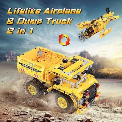 VATOS City Bausteine Spielzeug Jungen 2-in-1 Technic Truck & Flugzeug, Kinder