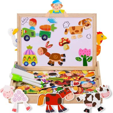 100+ teiliges Kinder Spielzeug Magnetisches Holzpuzzle, Holzspielzeug für Kinder