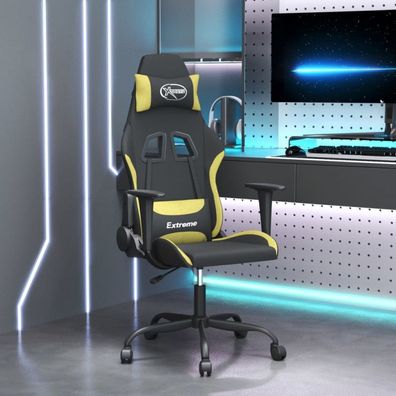 Gaming-Stuhl Schwarz und Hellgrün Stoff (Farbe: Schwarz)