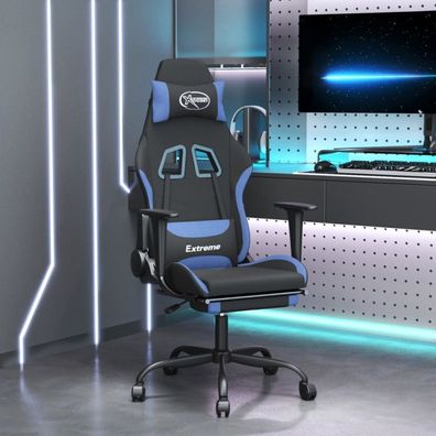 Gaming-Stuhl mit Fußstütze Schwarz und Blau Stoff (Farbe: Schwarz)