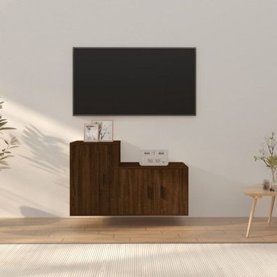 2-tlg. TV-Schrank-Set Braun Eichen-Optik Holzwerkstoff (Farbe: Braun)