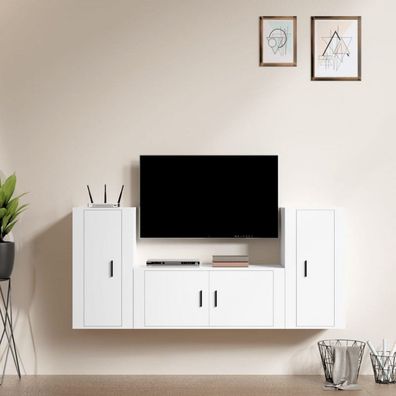 3-tlg. TV-Schrank-Set Weiß Holzwerkstoff (Farbe: Weiß)