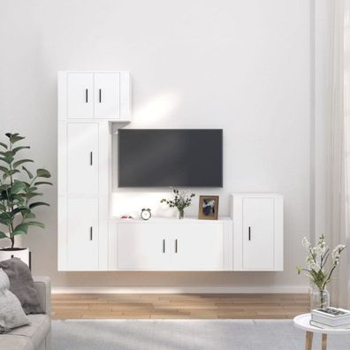 5-tlg. TV-Schrank-Set Weiß Holzwerkstoff (Farbe: Weiß)