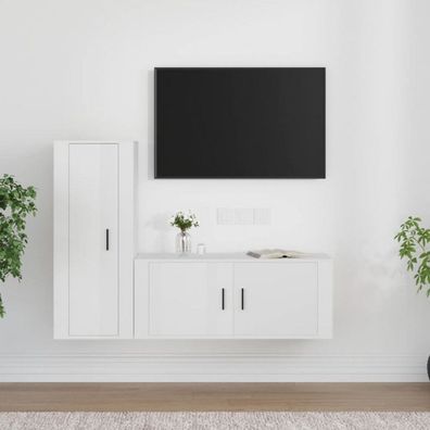 2-tlg. TV-Schrank-Set Hochglanz-Weiß Holzwerkstoff (Farbe: Weiß)