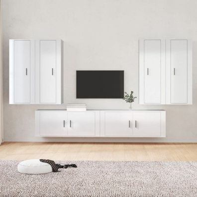 6-tlg. TV-Schrank-Set Hochglanz-Weiß Holzwerkstoff (Farbe: Weiß)