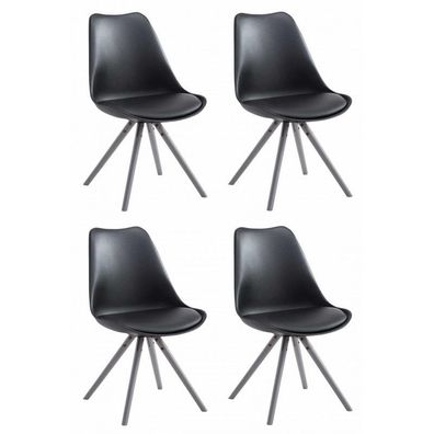 4er Set Stühle Toulouse Kunstleder Rund grau (Farbe: schwarz)