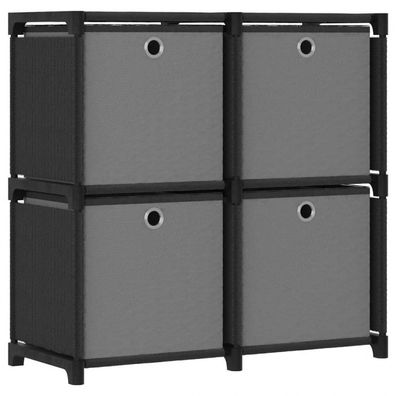 Würfel-Regal mit Boxen 4 Fächer Schwarz 69x30x72,5 cm Stoff (Farbe: Schwarz)