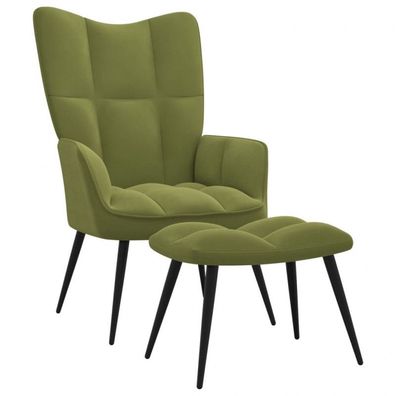 Relaxsessel mit Hocker Hellgrün Samt (Farbe: Grün)
