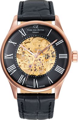 Carl von Zeyten CVZ0011RBK Feldberg Automatik roségold schwarz Leder Herren Uhr