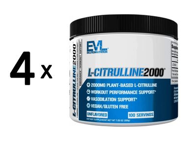 4 x EVL Nutrition L-Citrulline 2000 (200g) Unflavoured
