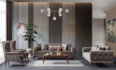 Sofa 3 Sitzer Grau Freizeit gepolstert für Wohnzimmer Bequemes Sofa Modern NEU