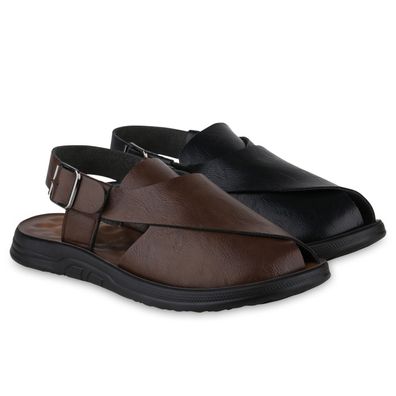 VAN HILL Herren Komfort Sandalen Bequeme Basic Leder-Optik Schuhe 841189