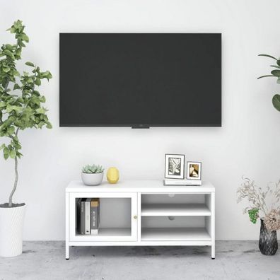 TV-Schrank Weiß 90x30x44 cm Stahl und Glas (Farbe: Weiß)