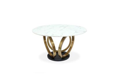 Stilvoller Weißer Runder Esstisch mit Edelstahlfuß Marmorplatte Design