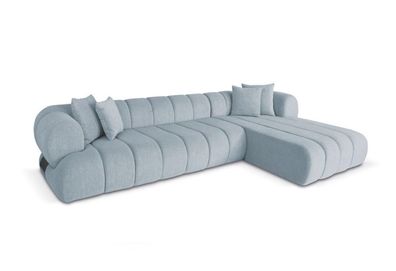 Graues Stoff Ecksofa L-Form Couch Designer Polster Möbel Holzgestell