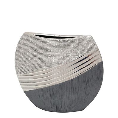 Vase "SILVERLINE"-Serie flach Keramik silber Deko mit Stil modern zeitlos