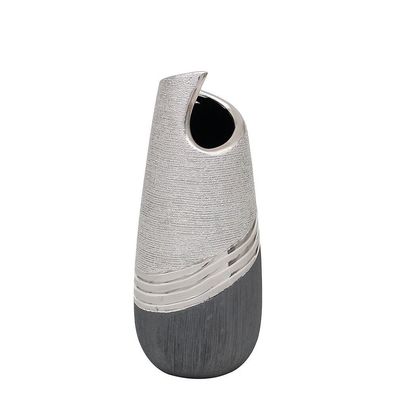 Vase "SILVERLINE"-Serie wellenförmige Öffnung Keramik silber Deko mit Stil