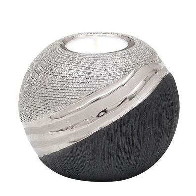 Teelichthalter "SILVERLINE"-Serie Keramik Kerzenhalter Kugel silber Deko Stil