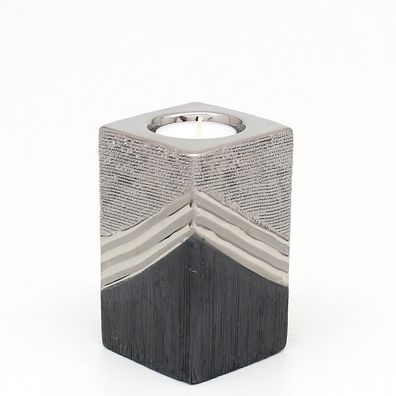 Teelichthalter "SILVERLINE"-Serie Keramik Kerzenhalter Vierkant silber Deko Stil