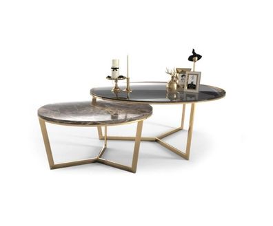 Designer Couchtisch Set 2x Wohnzimmer Edelstahl Moderne Luxus Tische Tisch