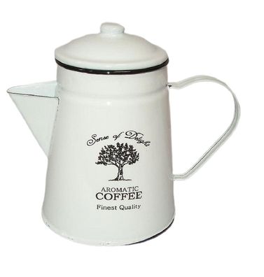 Emaille Kaffeekanne im Nostalgie Stil, Westernkanne, Kanne weiß- schwarz