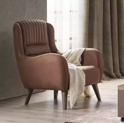 Design Sessel Textil Luxus Couch 1 Sitzer Braun Polster Lounge Neu