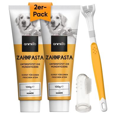 Animigo Hundezahnpasta gegen Zahnstein & Mundgeruch 200g - inkl. Hundezahnbürste