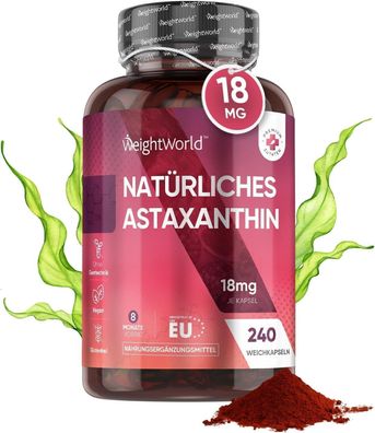 Astaxanthin natürliches & reines18mg - 240 vegane Weichkapseln für 8 Monate