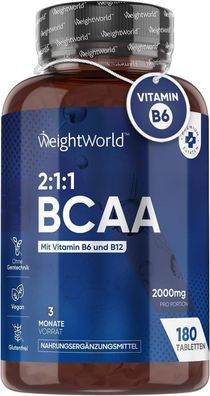 BCAA 2000mg - 6 Monate - 500µg Vitamin B12-360 Vegane Tabletten mit reinen BCAAs