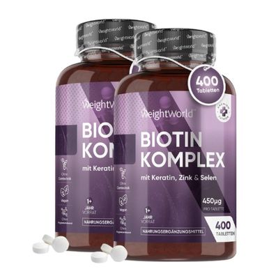 Biotin-Komplex mit Keratin, Selen, Zink - 800 vegane Tabletten - Vorrat für 2+ Jahr