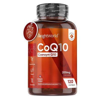 Coenzym Q10-200mg pro Kapsel - 120 vegane CoQ10 Kapseln - 4 Monate Vorrat