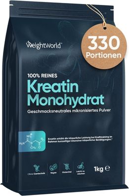 Creatin Monohydrat - 2kg Pulver - 330 Portionen reines Kreatin Monohydrat