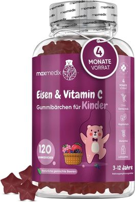 Eisen & Vitamin C für Kinder - 7mg Iron - 4 Monate Vorrat - Eisen mit 10mg Vitamin C