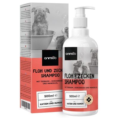 Floh & Zecken Shampoo 500ml- Hundeshampoo & Katzenshampoo gegen Flöhe, Zecken, Juckre