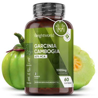 Garcinia Cambogia Pure - 1000mg pro Kapsel - Thermogenese anregen - 60 vegane Kapseln