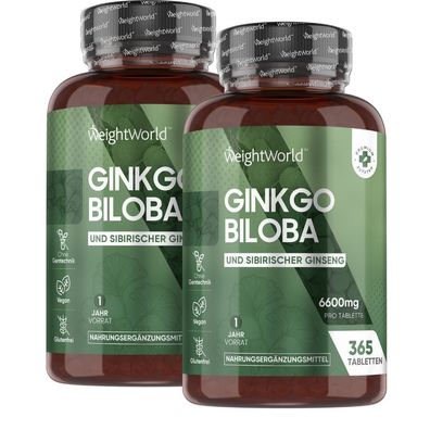 Ginkgo Biloba 6000mg - 730 vegane Tabletten für 2 Jahr - Sibirischer Ginseng 600mg