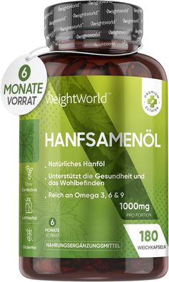 Hanfol Omega 3 Softgels - Alternativ zu Fischol - 1000mg Hanfsamenol - Omega 6, 9