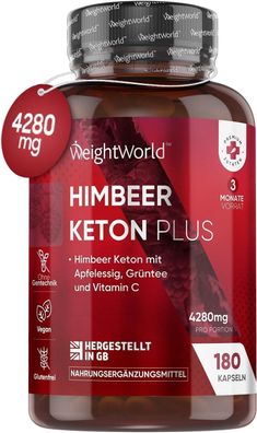 Himbeer Ketone 4280mg - Mit Vitamin C, Apfelessig, Apfelpektin, Grüntee & Acai Beer
