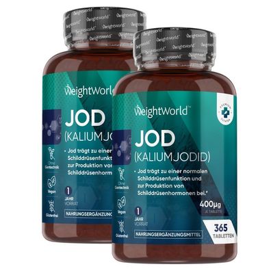 Jod Tabletten - 730 Vegan Kaliumjodid - 400µg Hochdosiertes Jod pro Tabletten
