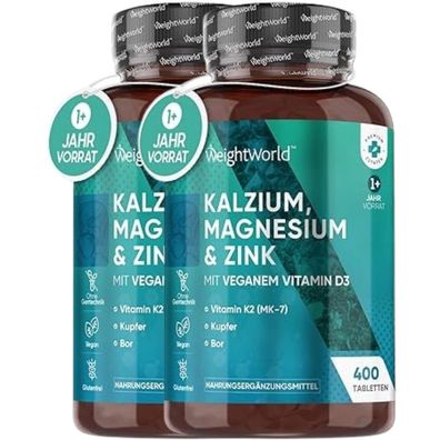 Kalzium, Magnesium, Zink - 800 vegane Tabletten mit Vitamin D3, K2, Selen, Mangan