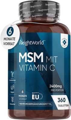 MSM 2400mg mit Vitamin C - 360 Tabletten für 6 Monate Vorrat - Vegan & Natürliche Zut