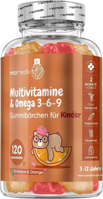 Multivitamin Gummibärchen für Kinder - Mit Omega 3, 6, 9, Jod & Zink - 120 Vit Gummie