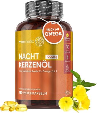 Nachtkerzenöl Kapseln - Mit Omega 6 & 9-1000mg pro Weichkapsel - 6 Monate Vorrat